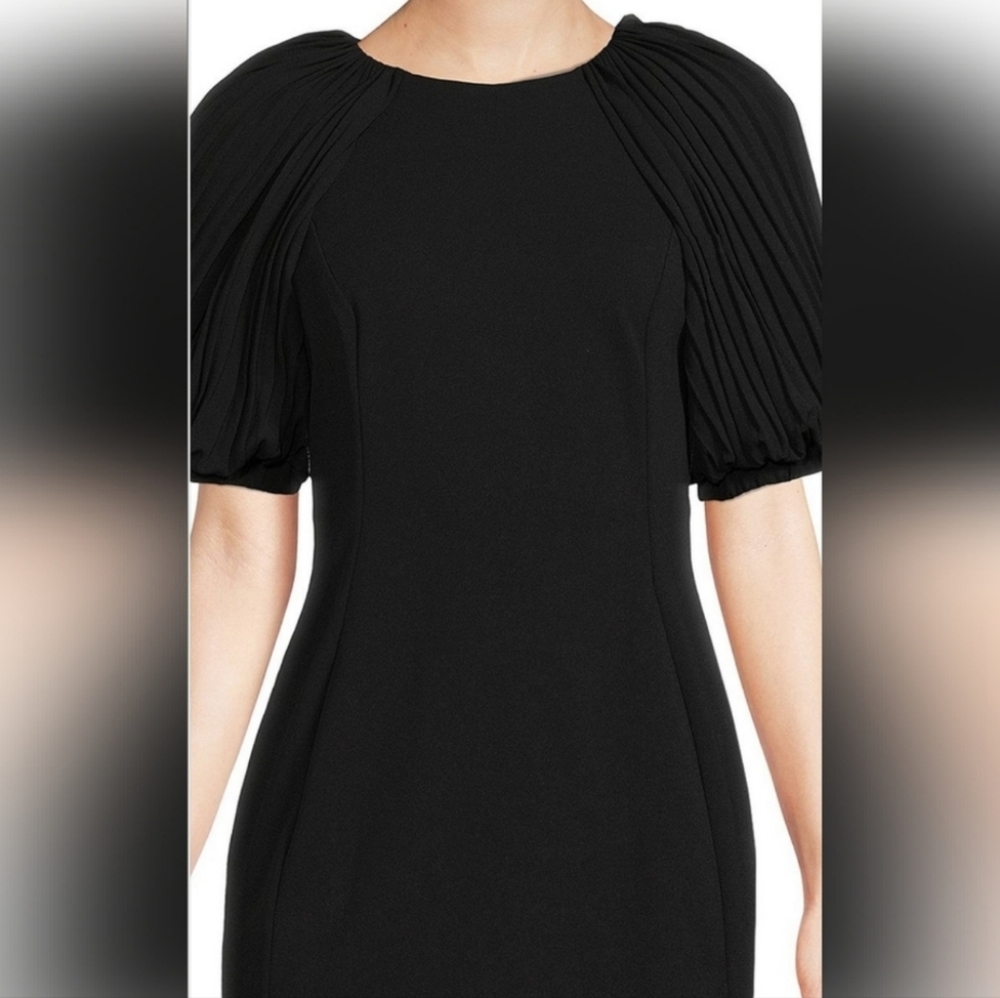 Pristine Calvin Klein Black Sheath Dress with Accordion Sleeves